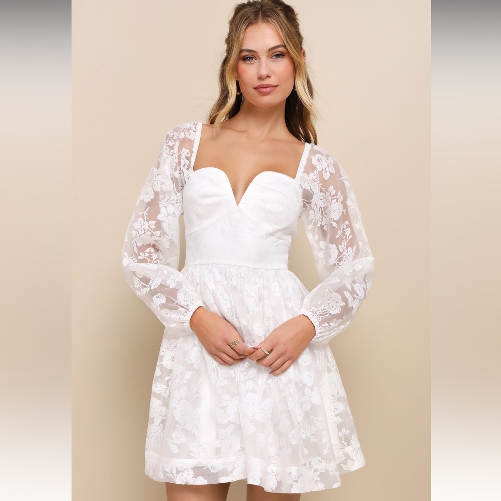 Lulus Exceptionally Darling White Burnout Floral Bustier Mini Dress